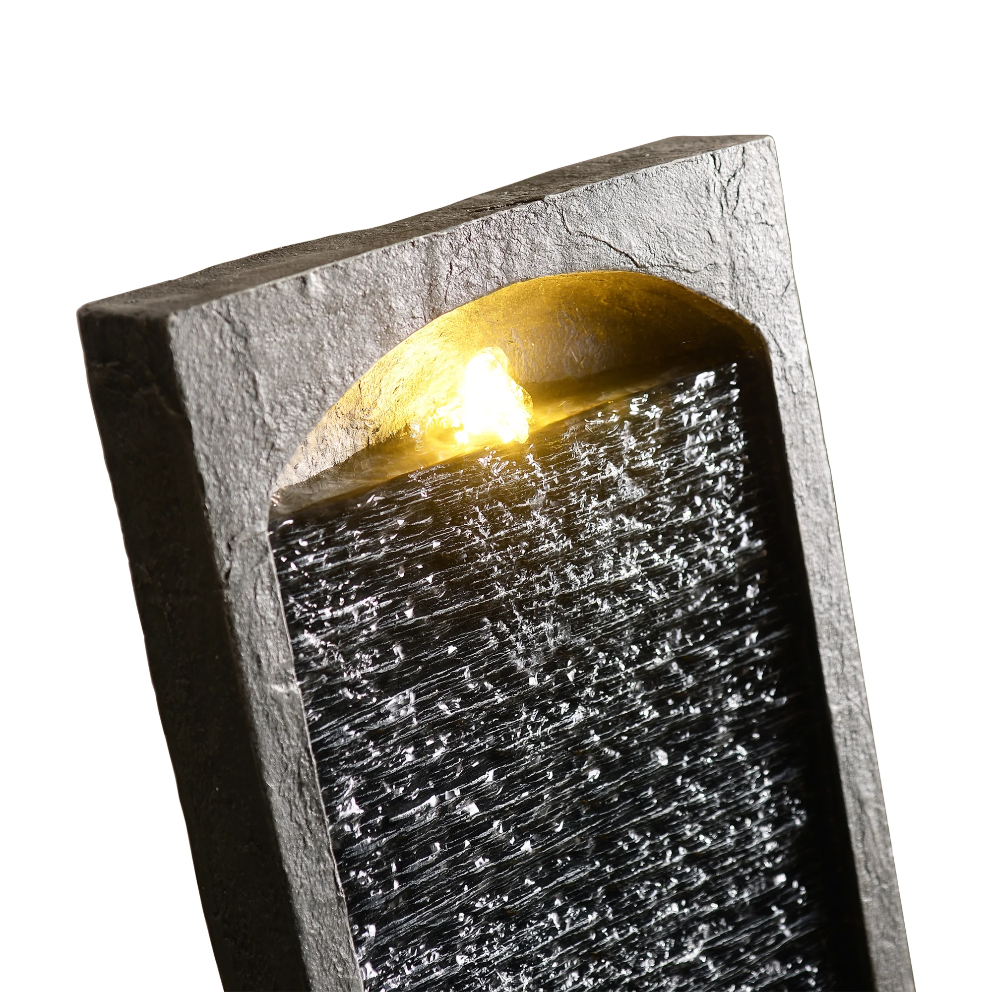 Teamson Home 38.5" Faux Slate Contemporary Outdoor LED Waterfall Fountain with Pebble Base, Red Rock - Image 23