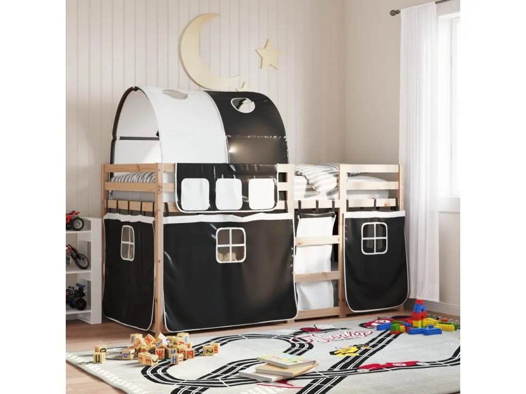 Litera con cortinas Decopractico maciza Decopractico blanco y negro 75x190 cm 25186THCU