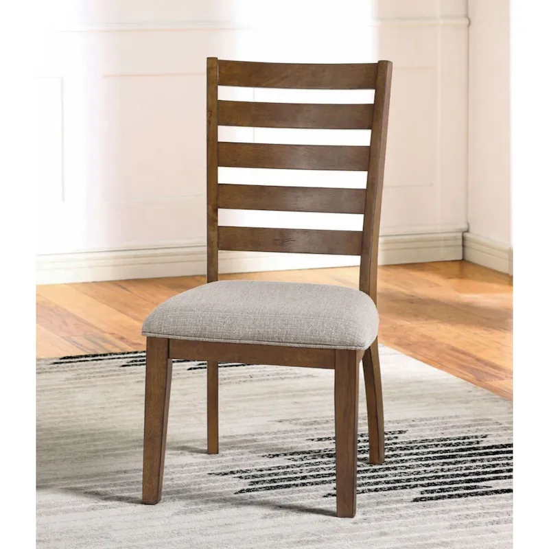 Set of 2 Walnut and Light Gray Ladder Back Side Chairs
