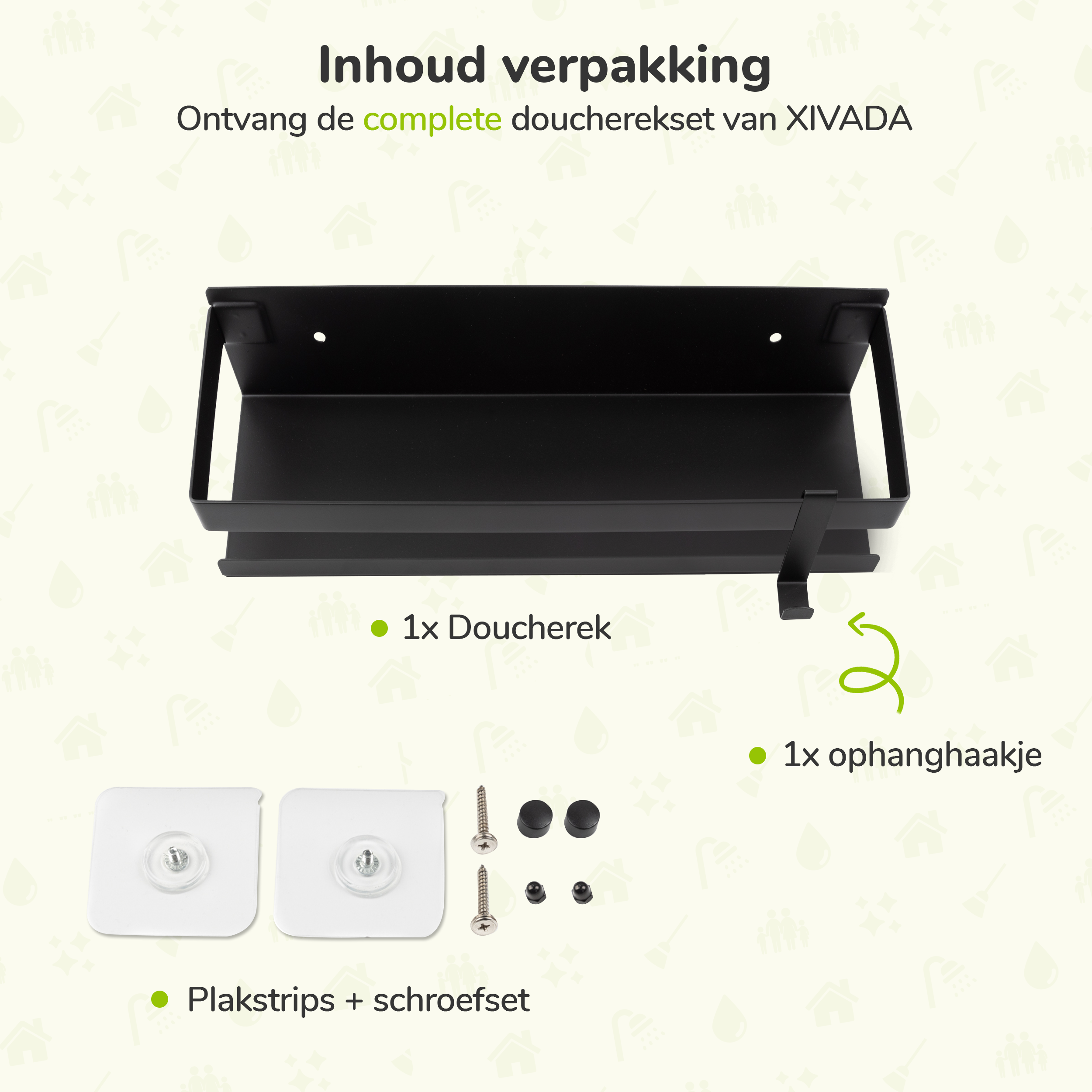 XIVADA Doucherek Teca - Boren - Zelfklevend - Rvs - 30 CM - Zwart