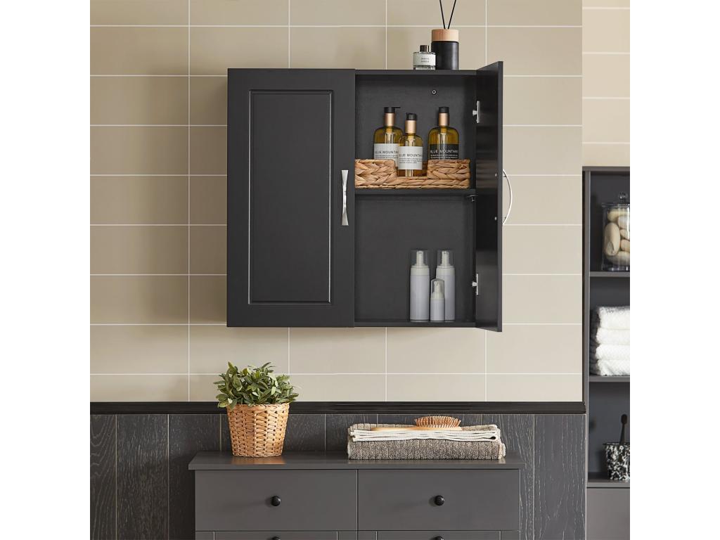 Mueble de Pared Armario suspendido con 2 Puertas Armario Colgante para Baño con Balda Ajustable Negro 60 x 30 x 60 cm FRG231-Cozetiq