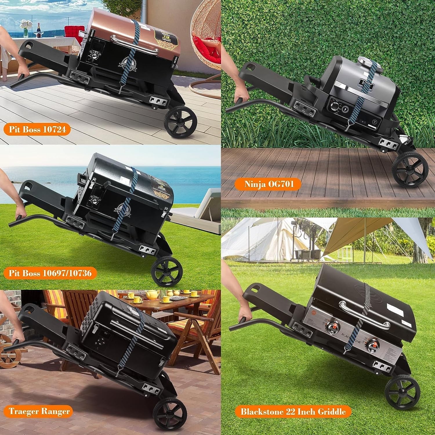 Hisencn Grill Stand for Ninja Woodfire Grill,Grill Cart,Collapsible Outdoor Grill Stand Fit for Ninja Woodfire Outdoor Grill(Ninja OG701),Traeger Ranger,Pit Boss 10697,10724,22" Blackstone Griddle - Image 6