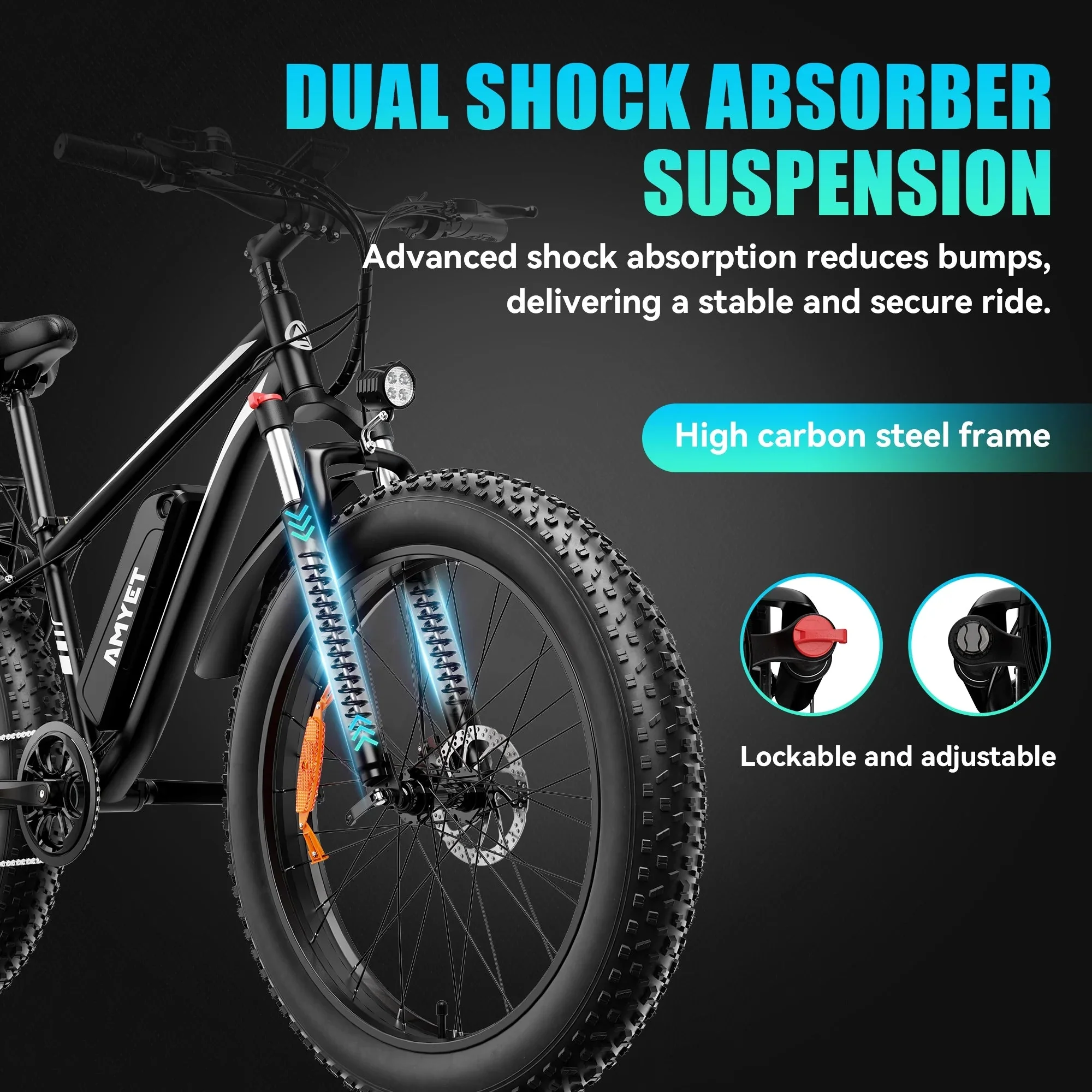 AMYET 26 x 4 Fat Tire Electric Mountain Bike, 48V 15Ah, 7-Speed - EB26 - Image 13 AMYET 26 x 4 Fat Tire Electric Mountain Bike, 48V 15Ah, 7-Speed - EB26 - Image 13