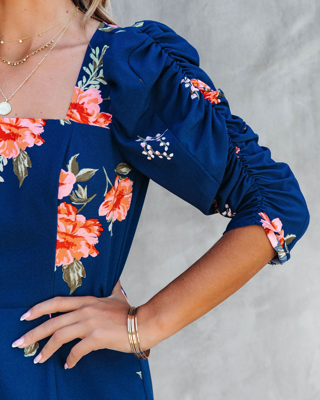 Life Is Peachy Floral Ruched Puff Sleeve Midi Dress - FINAL SALE - Se7enfashion