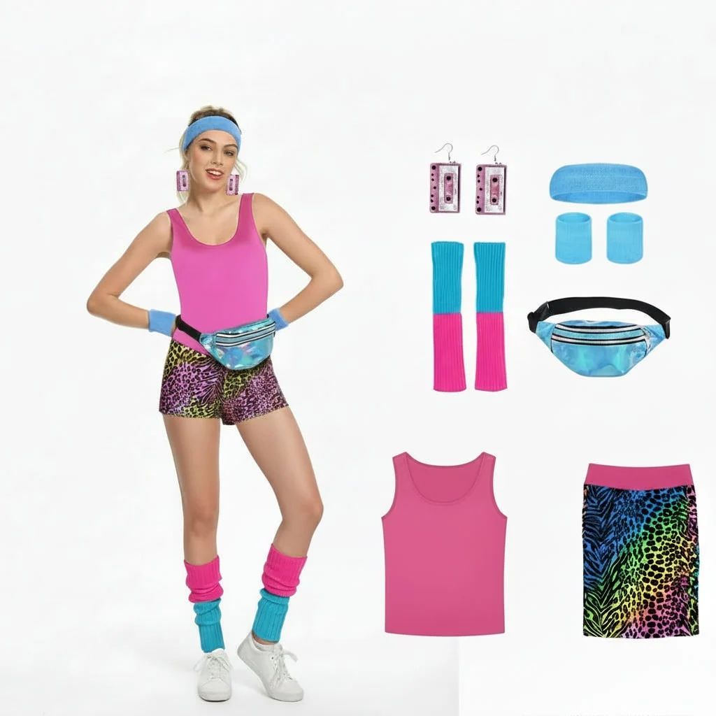 Halloween Costumes Girls Retro Fitness Outfit Set - Image 8 Halloween Costumes Girls Retro Fitness Outfit Set - Image 8