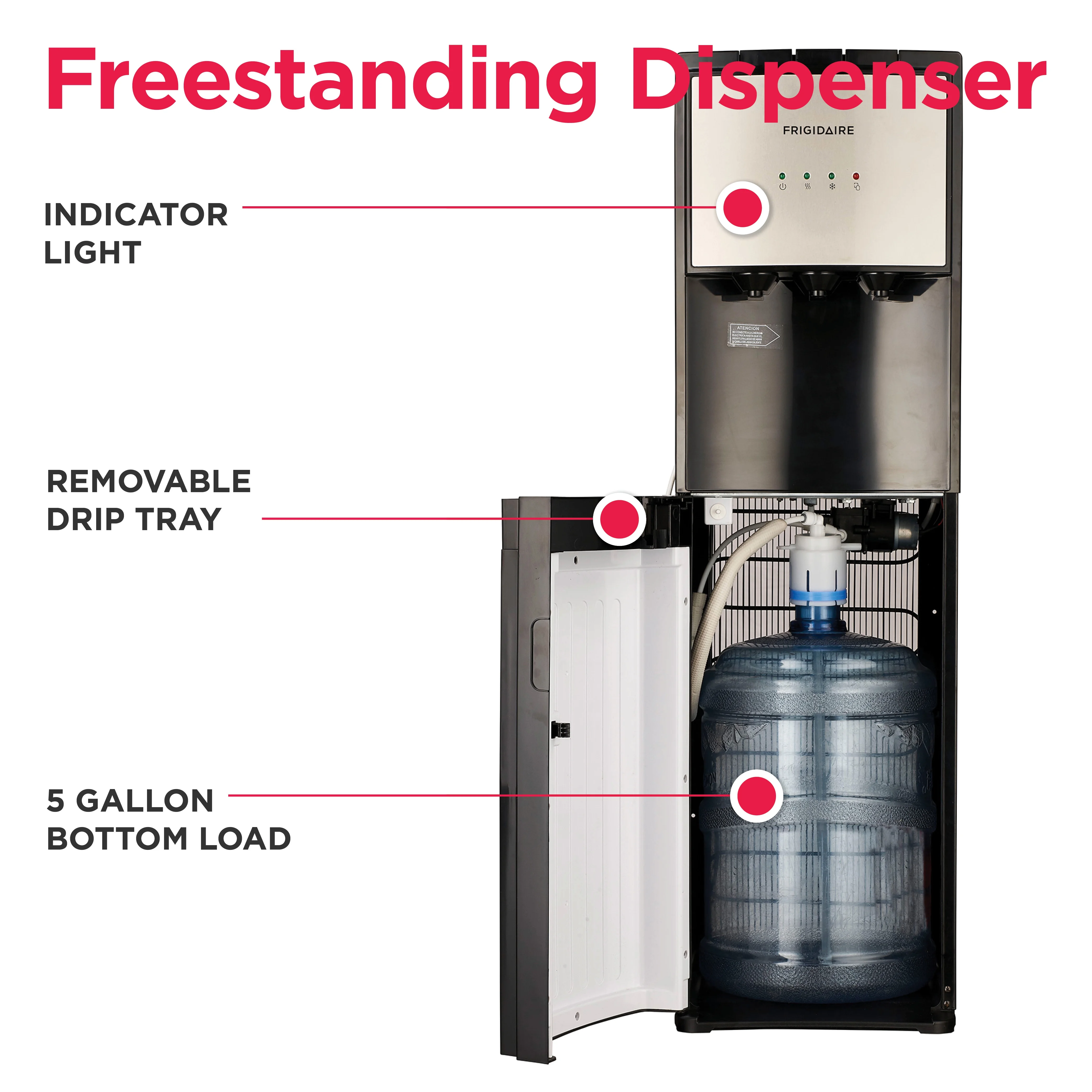 Frigidaire, 5 Gallon Bottom Loading Hot and Cold Water Dispenser EFWC505, Stainless Steel