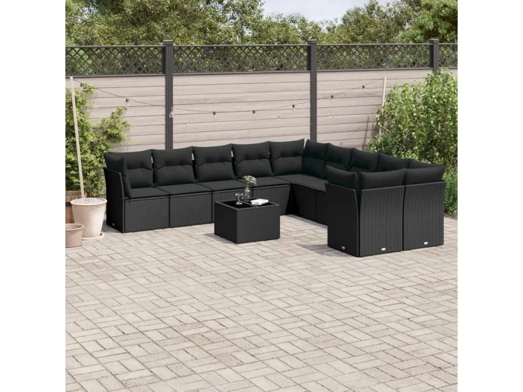 Set de sofás de jardín 11 pzas y cojines ratán sintético negro 50201RGOR