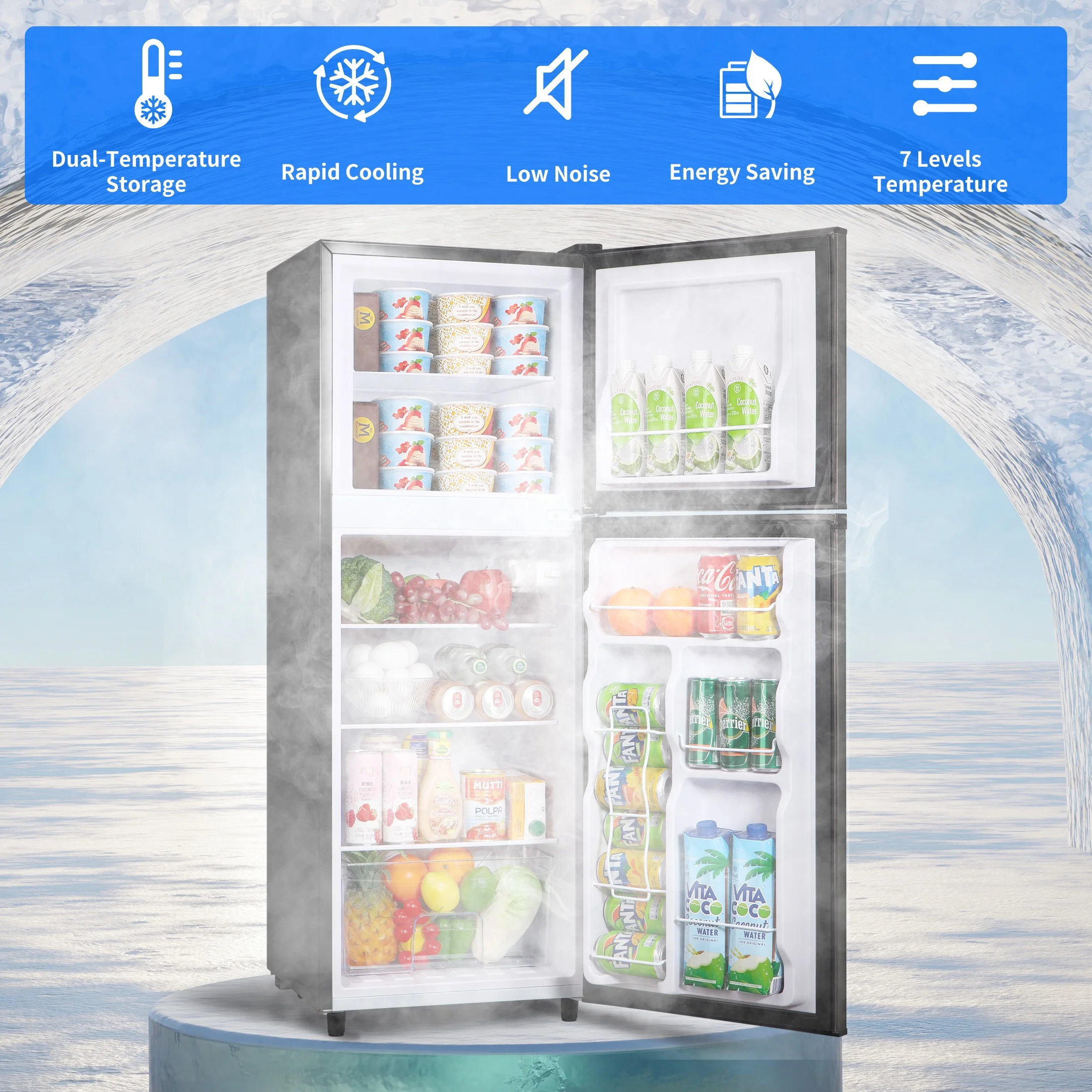 4.5 Cu. ft. Compact Refrigerator 2 Door with Freezer,5 Adjustable Thermostat & 4 Removable Glass Shelves - Image 13