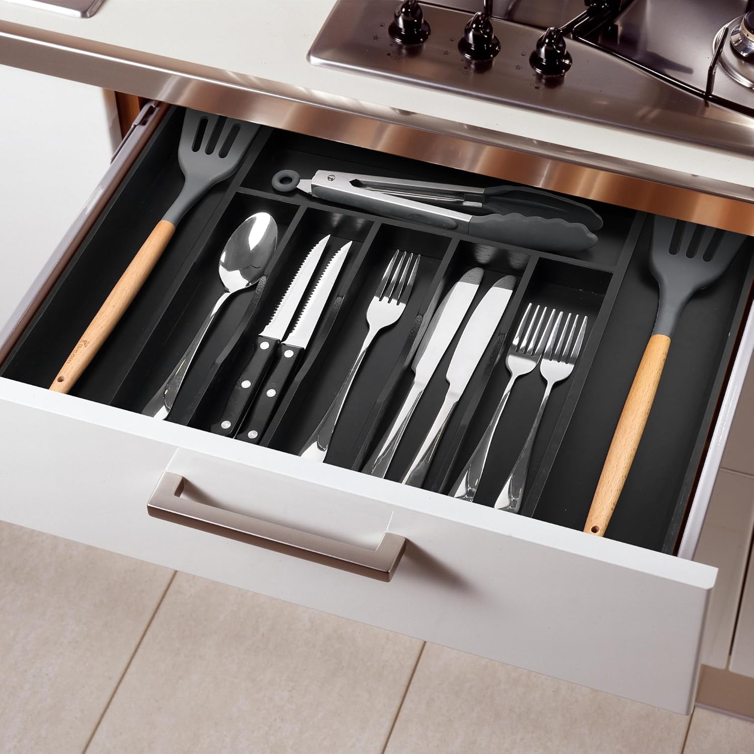 Large Premium Bamboo Silverware Organizer - Expandable Drawer Organizer & Utensil Organizer - 17