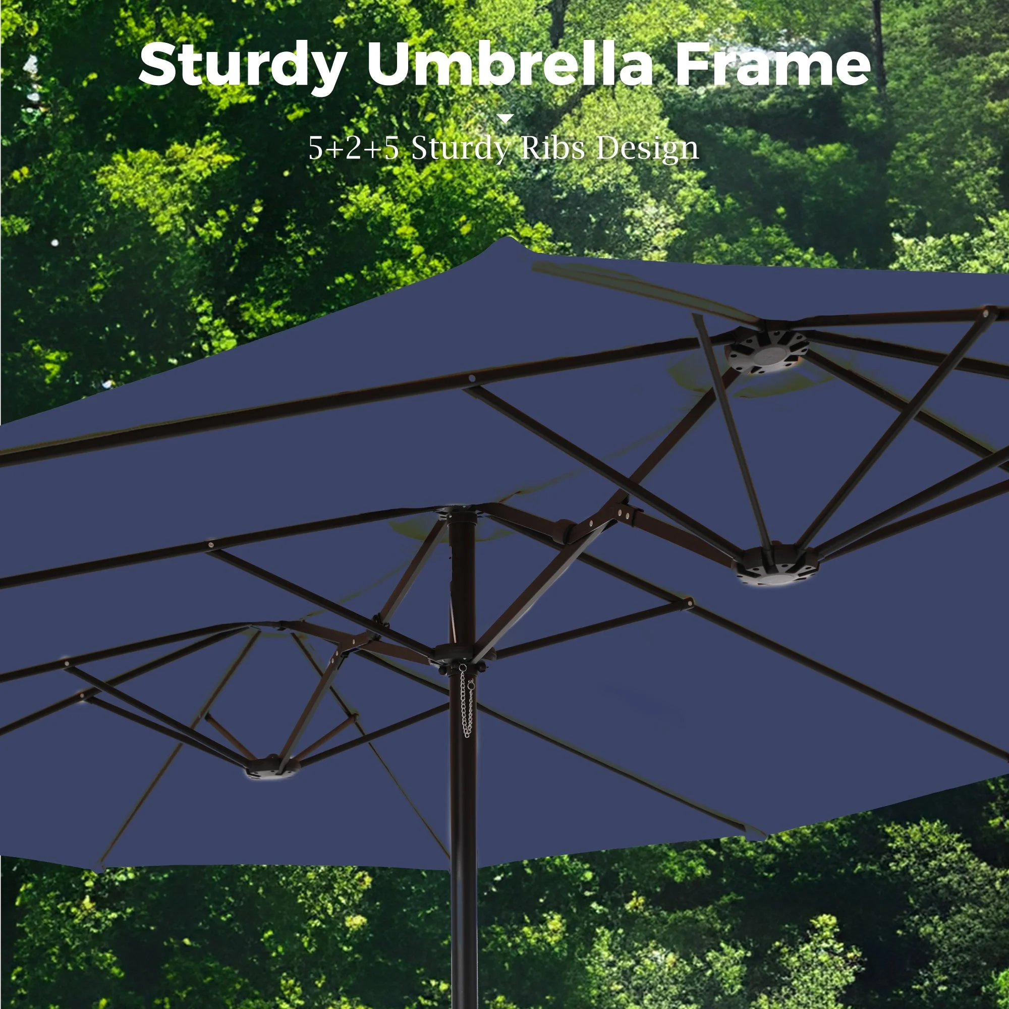 Alpha Joy 15ft Outdoor Patio Umbrella Extra-Large Double-Sided Garden Umbrella with Crank Handle and Base - Smoky Gray - Image 71