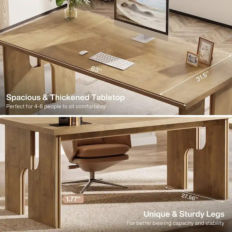 63-Inch Farmhouse Executive Desk with Unique Legs - Industrial Style Office Furniture for Home