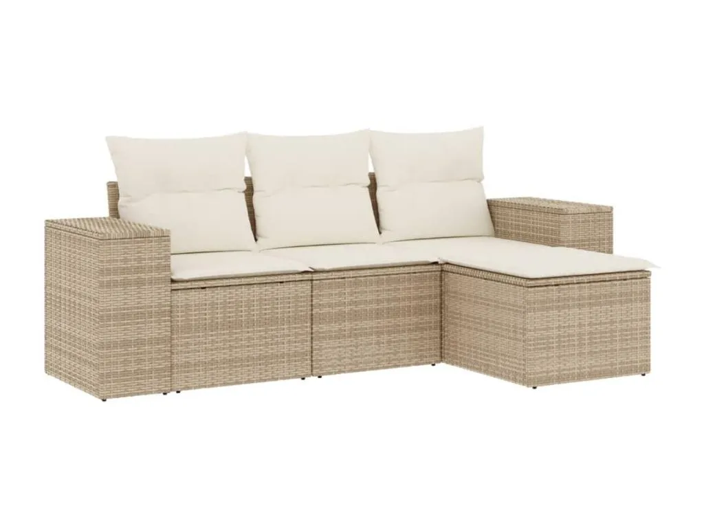 Juego de sofás jardín con cojines 4 pzas ratán sintético beige 40089JPWG