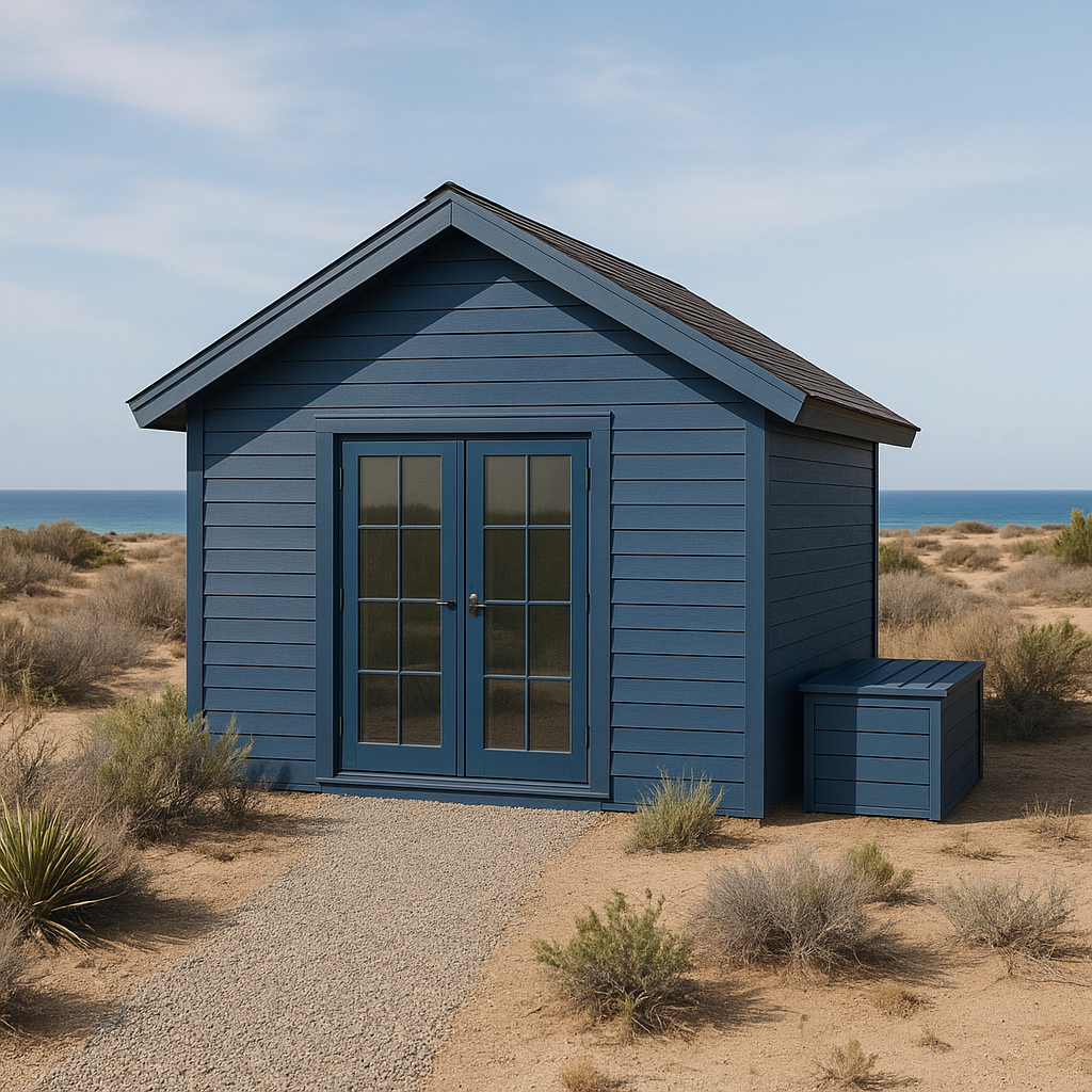 Caseta de jardín de resina Azul Madera Exterior Playa 300×220×250 cm