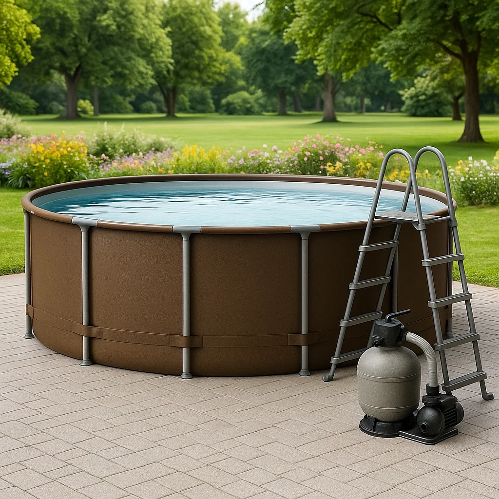 Piscina tubular redonda desmontable de acero 448x105 cm marrón/gris con filtro y escalera JJkGSMi281zC