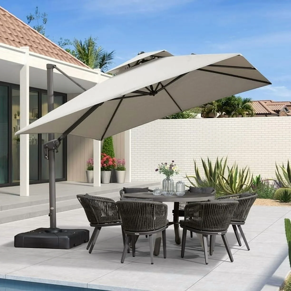 PURPLE LEAF Outdoor Cantilever Umbrella 10' X 13' Rectangle Umbrella Large Patio Umbrella Windproof Heavy Duty Hanging Offset Umbrella for Garden Outdoor Pool, Dark Grey - Image 40