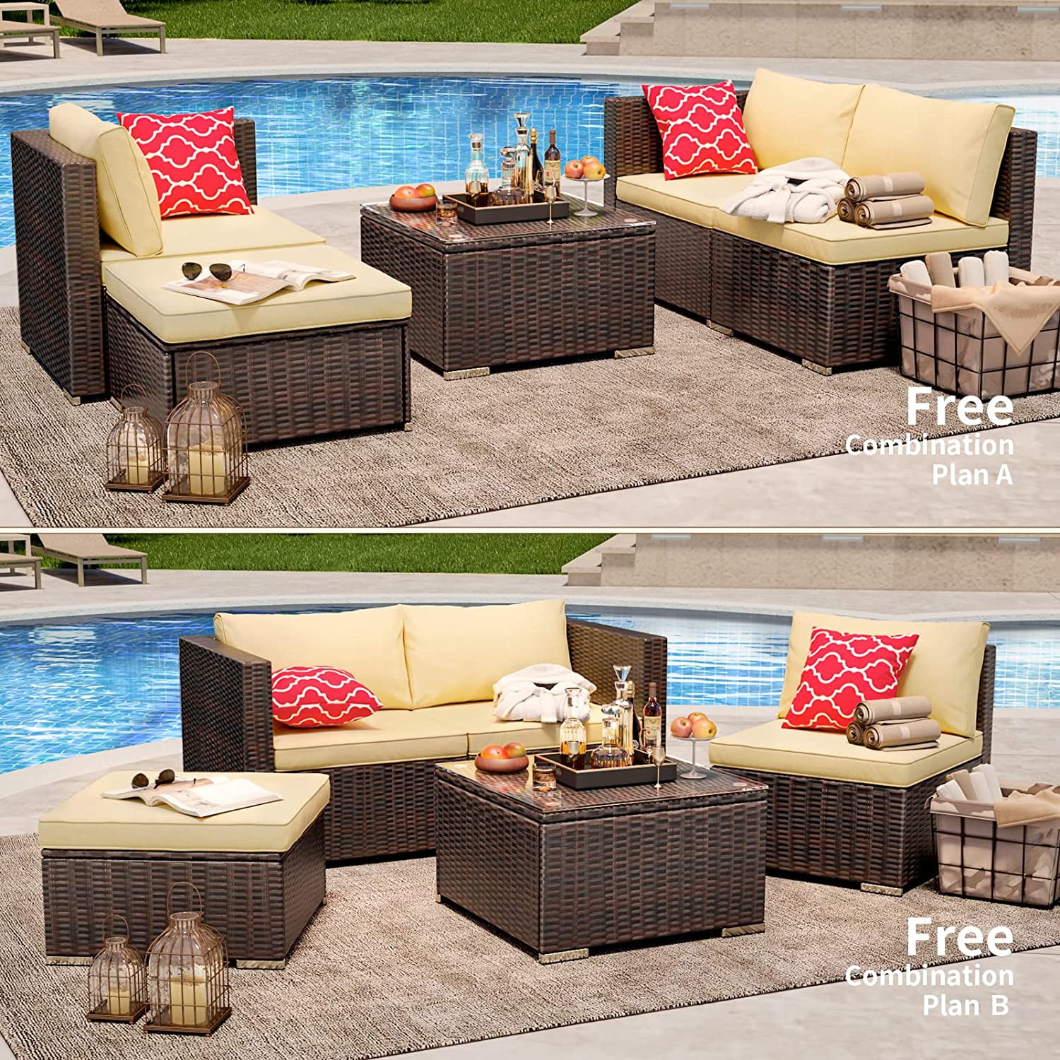 Aiho 7-Piece Rattan Patio Furniture Set , Outdoor Sectional Furniture Set for Patio, Garden, Backyard, Grey - Image 25