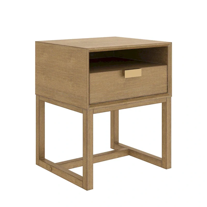 Nathan James Luke Wooden End Table with Storage Drawer and Open Cubby