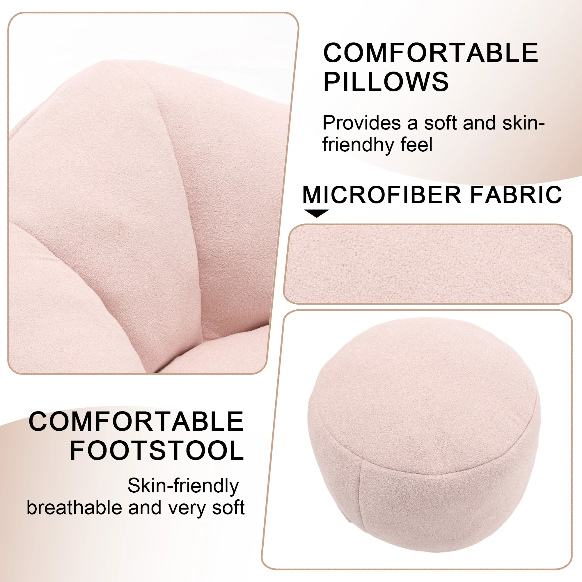 MOONMISS Microfiber Upholstered High Pressure Foam Round Lazy Bean Bag Sofa Chair with Ottoman-Gray - Image 24