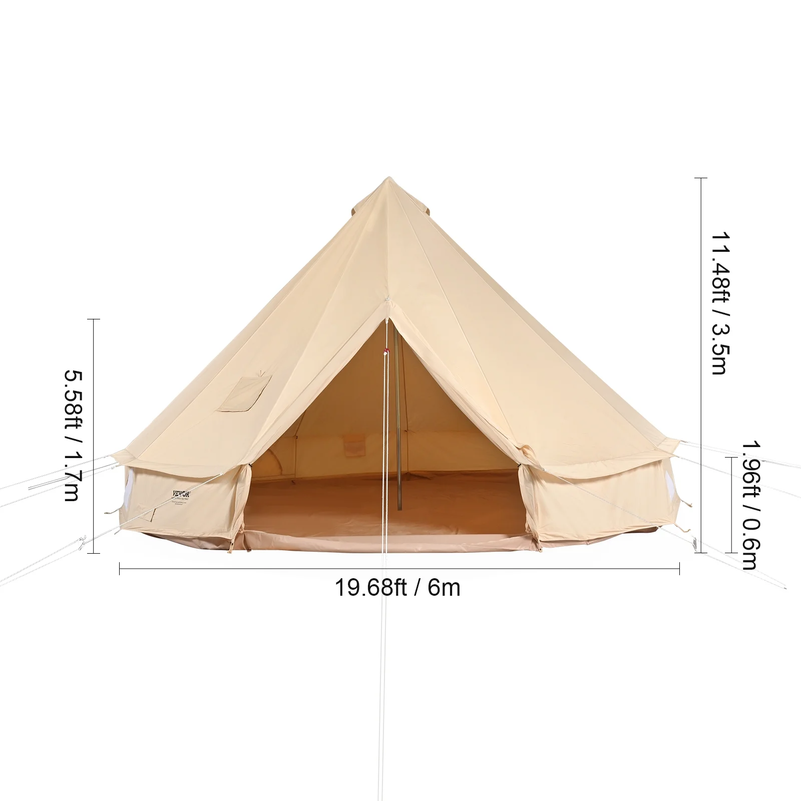 VEVOR Canvas Bell Tent, 4 Seasons 6 m/19.68 ft Yurt Tent, Canvas Tent for Camping with Stove Jack, Breathable Tent Holds up to 10 People, Family Camping Outdoor Hunting Party - Image 8