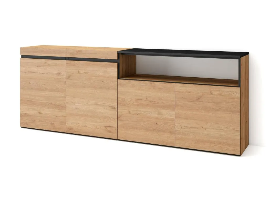Aparadores para salón 200x75x35cm 4 Puertas Armario zapatero Homepleno y negro zioq68578