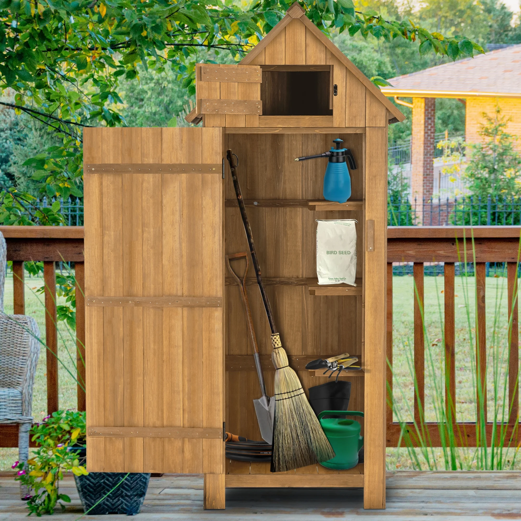 Mcombo Outdoor Storage Cabinet, Wood Garden Tool Shed (70" Tall) 0770EY - Image 9