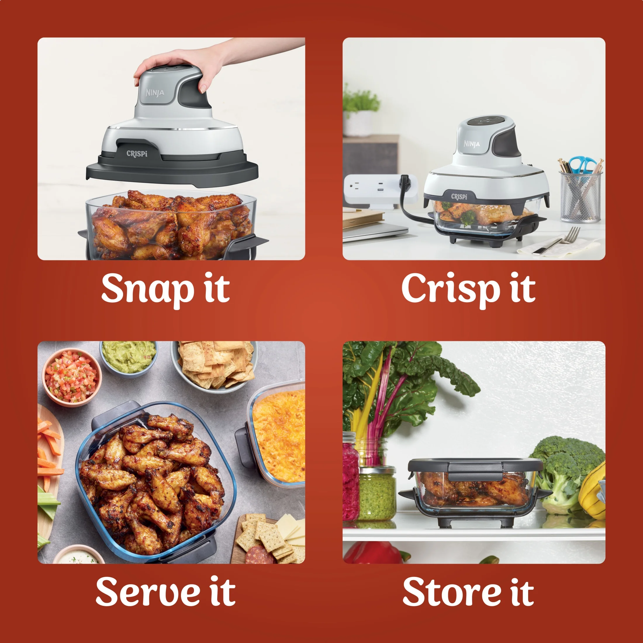 Ninja Crispi 3-in-1 Portable Glass Air Fryer Cooking System, 1500W, 4-Qt & 5-Cup TempWare Glass Containers with Storage Lids, Microwave, Freezer & Dishwasher Safe, White, FN100WH - Image 9