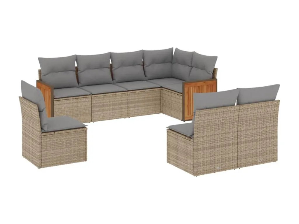 Juego de sofás de jardín con cojines beige 8 pzas ratán PE 39863ZPNC