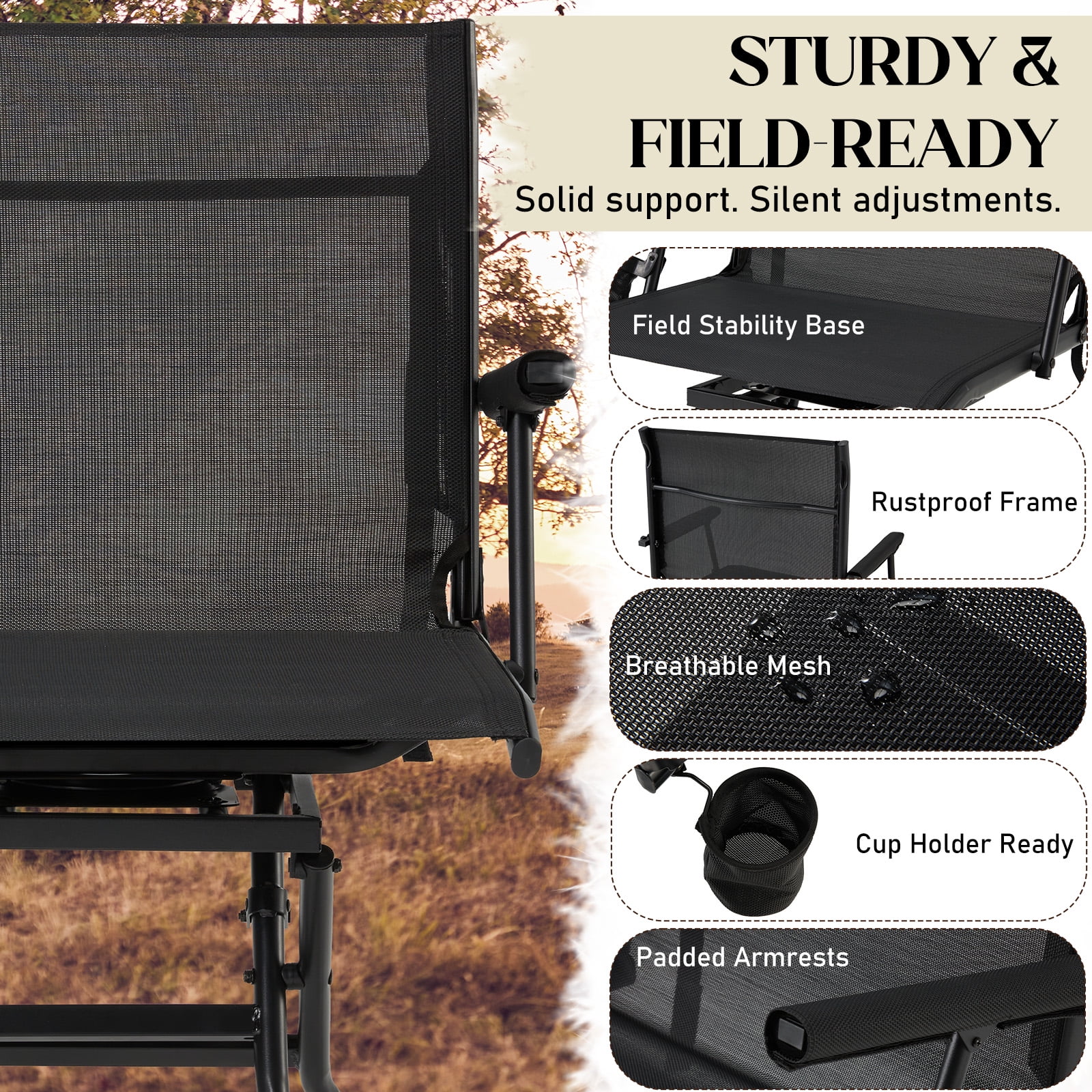 Danrelax 360- Silent Camo Hunting Blind Chair, Armrests, Side Pouch, Telescopic Legs - Image 37