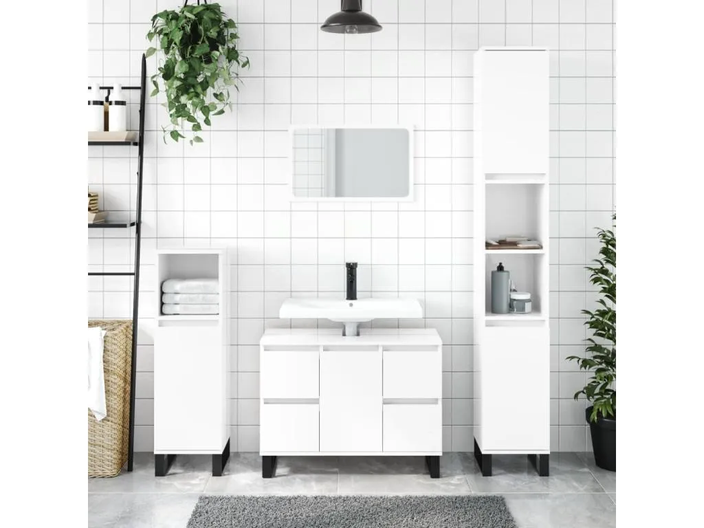 Armario de baño Mobtrendy contrachapada blanco brillo 30x30x100 cm 11079tnzr