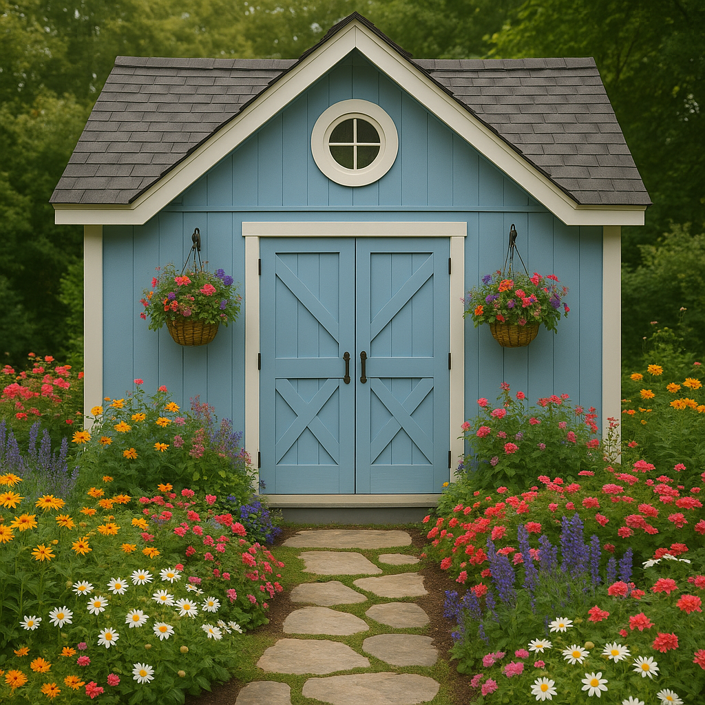 Caseta de jardin de madera Azul y Blanco Madera sintética Exterior 240×220×250cm