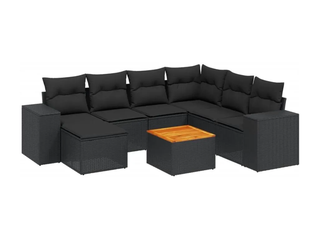 Alkifurniturees Set de sofás de jardín 8 piezas y cojines ratán sintético negro WPFZ90704