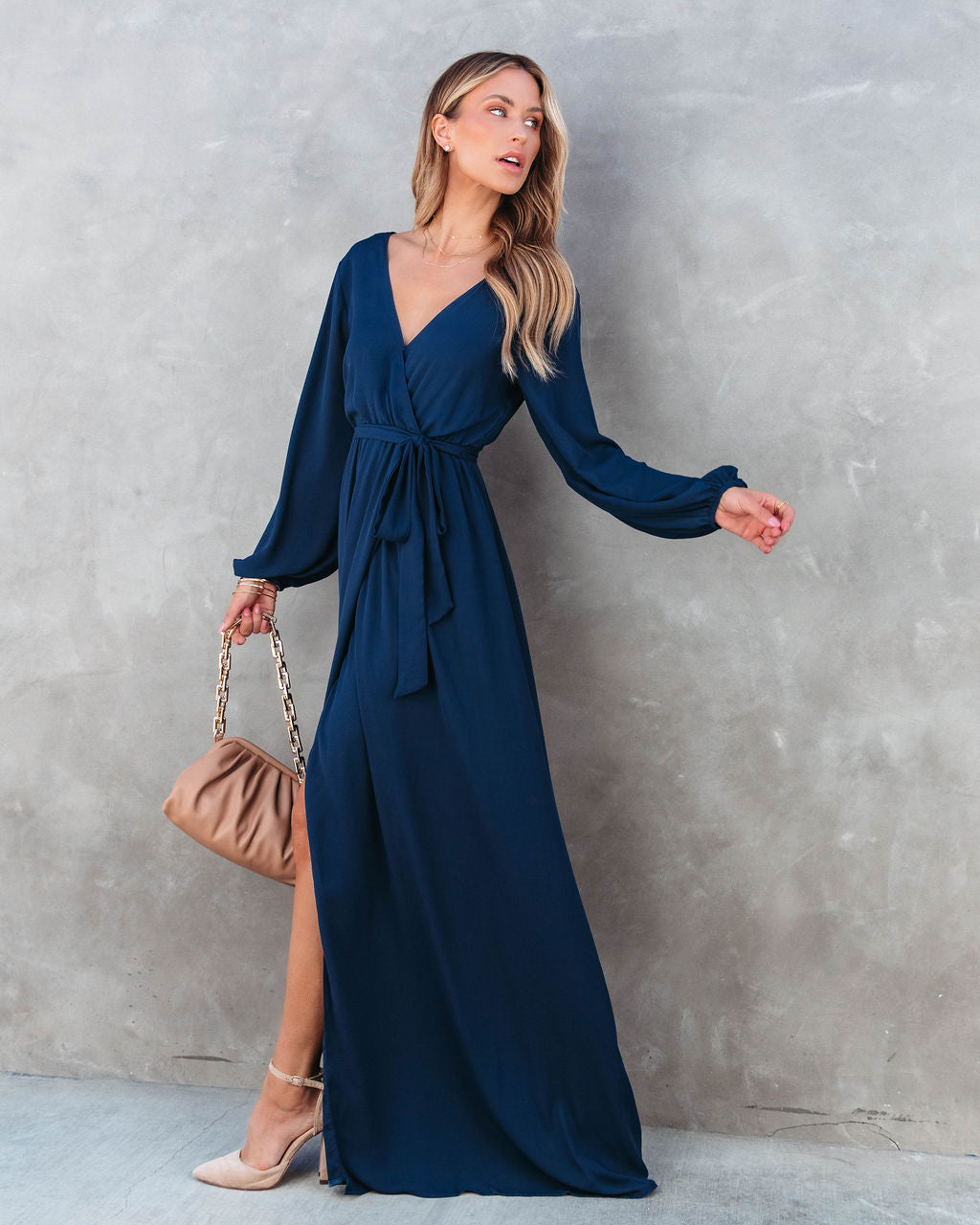 Elegance Is Beauty Front Tie Maxi Dress - Navy - Se7enfashion