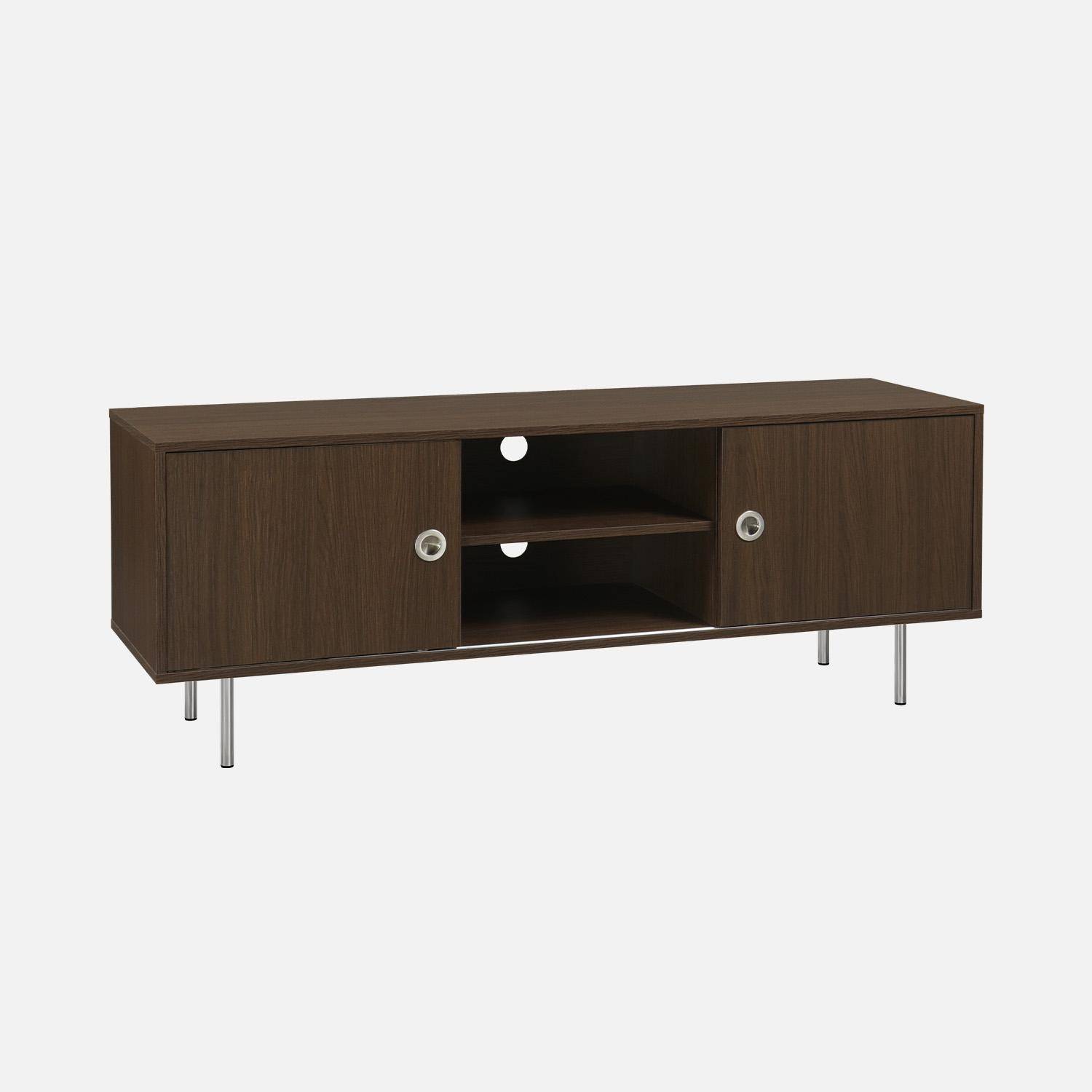 Shelby - Mueble de TV vintage con decoración de madera y acero inoxidable, 2 puertas, 140cm