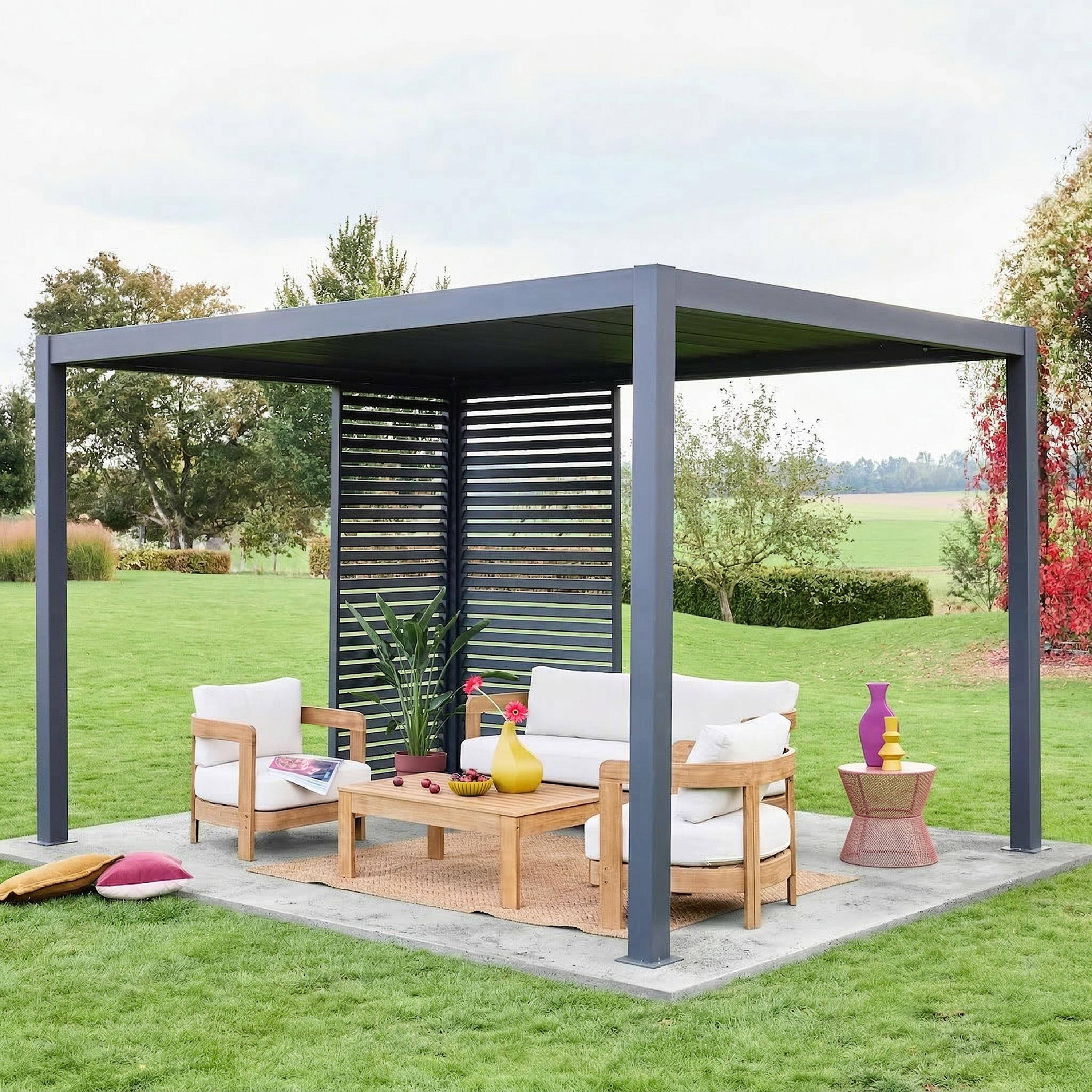 Triomphe 3x4m + accesorios - Pérgola bioclimática de aluminio 3x4m + 1 persiana 1m+ 1 persiana 1.3m