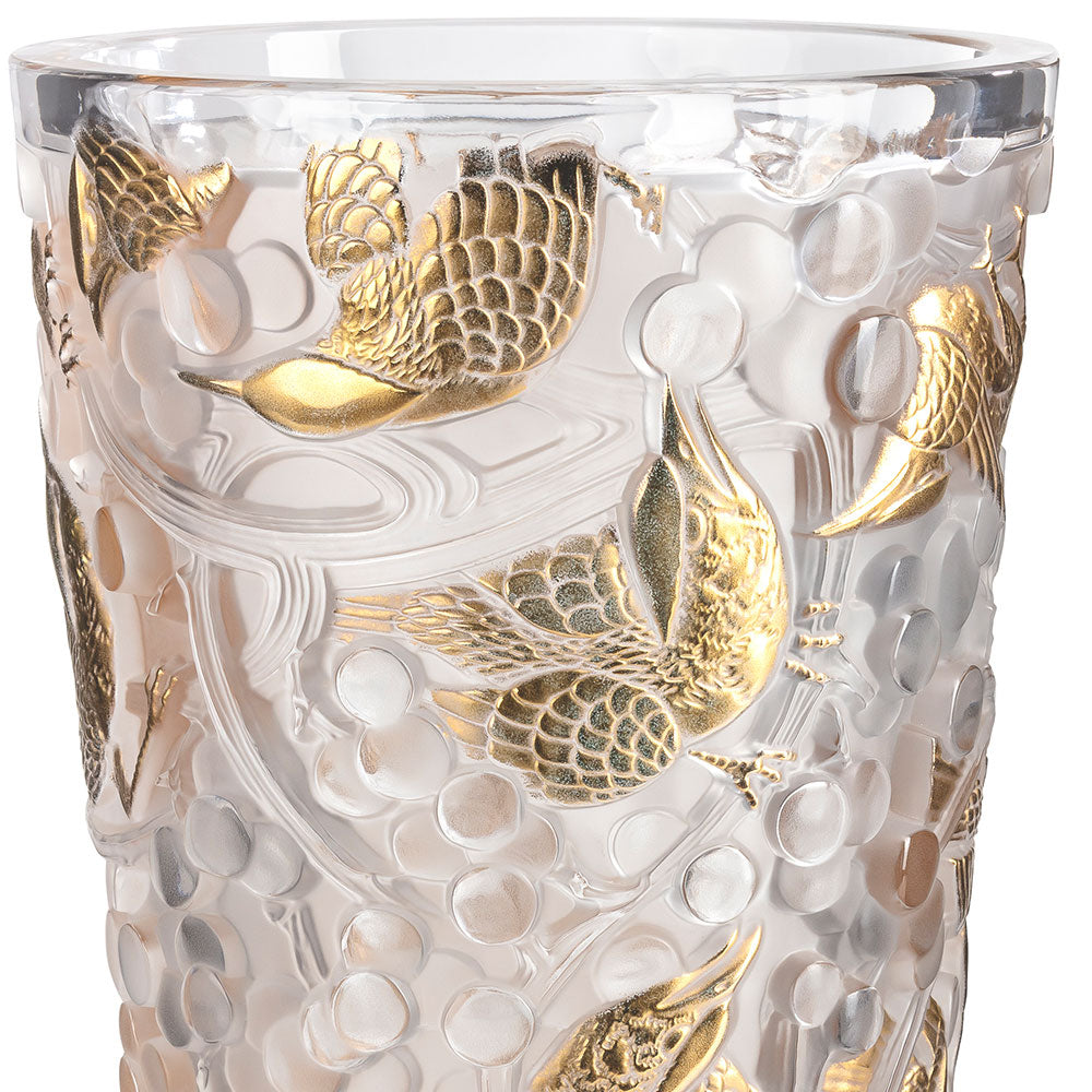 VASE MERLES ET RAISINS GRAND MODÈLE - CRISTAL INCOLORE TAMPONNÉ OR