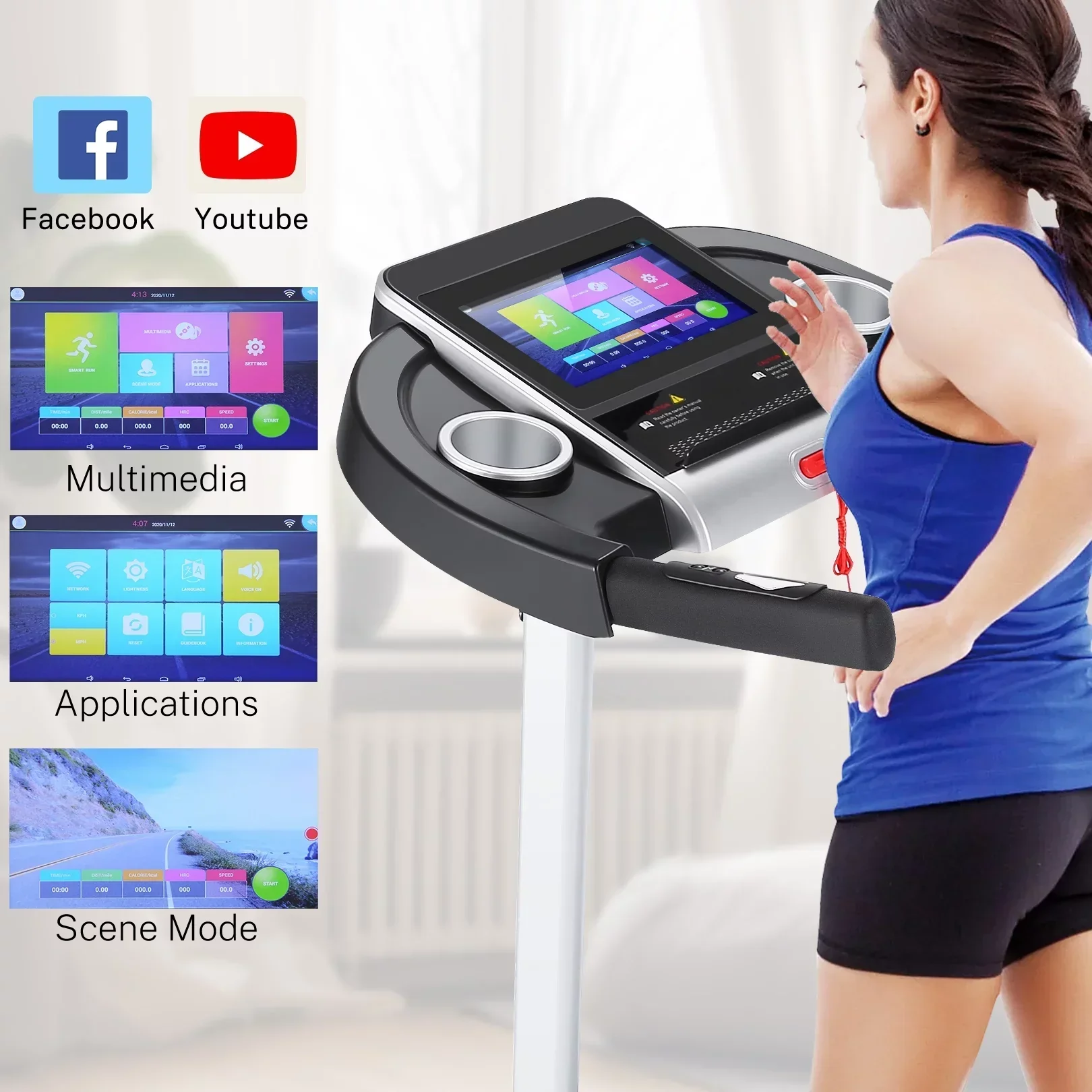 Folding Treadmill With 10 in HD Touchscreen, 3.25HP, 0.5-9MPH, WiFi - Silver - Image 2 Folding Treadmill With 10 in HD Touchscreen, 3.25HP, 0.5-9MPH, WiFi - Silver - Image 2