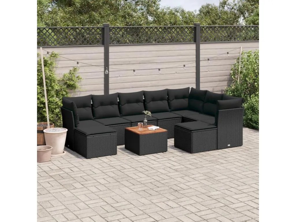 Set de sofás de jardín 10 pzas cojines ratán sintético negro NRHZ25572