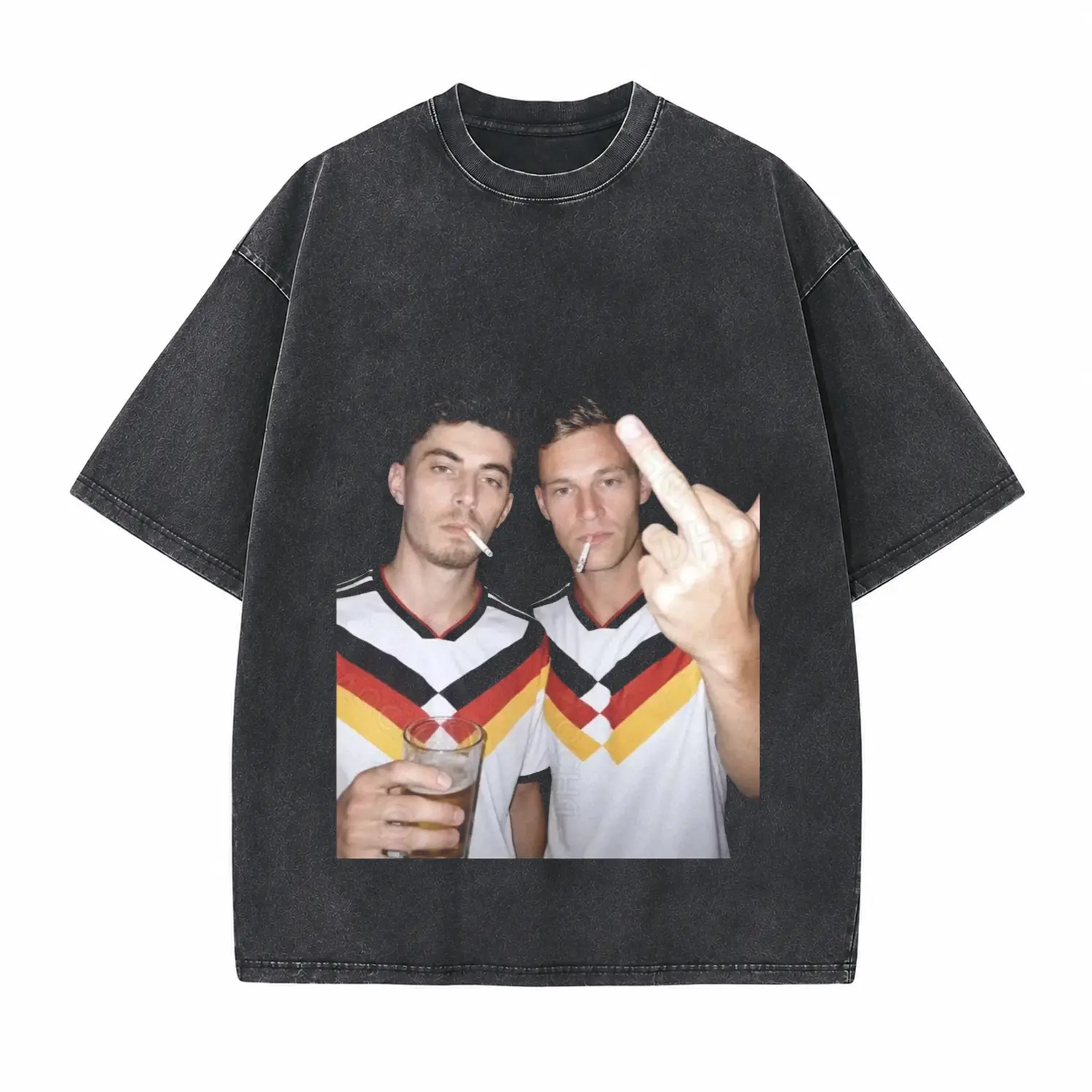 Football Players Rebellion Gesture Printed Unisex Washed T-Shirt