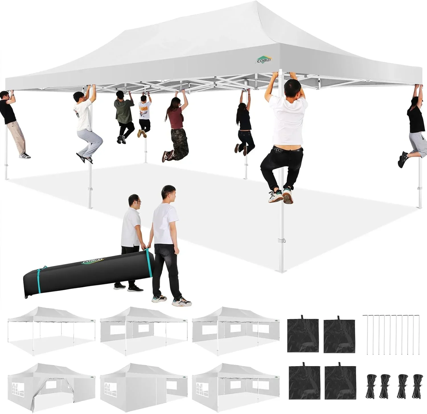 COBIZI 10x20 Heavy Duty Pop up Canopy Tent 6 sidewalls Commercial Canopy Wedding Party Tents