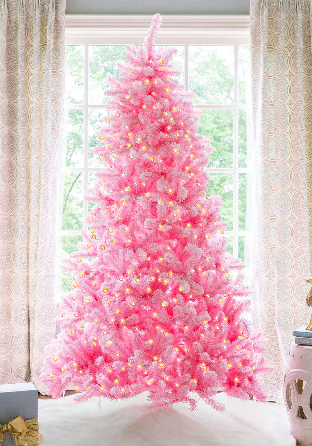 WAYFAIR 6.5' Duchess Pink Flock Artificial Christmas Tree With 500 Warm White LED Lights