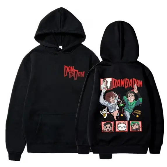 Men's Cotton Oversized Long-Sleeve Pullover Hoodie Sweatshirt - Unisex Dandadan Anime Manga Print TeeThreads Sustain the Scene with Custom Apparel