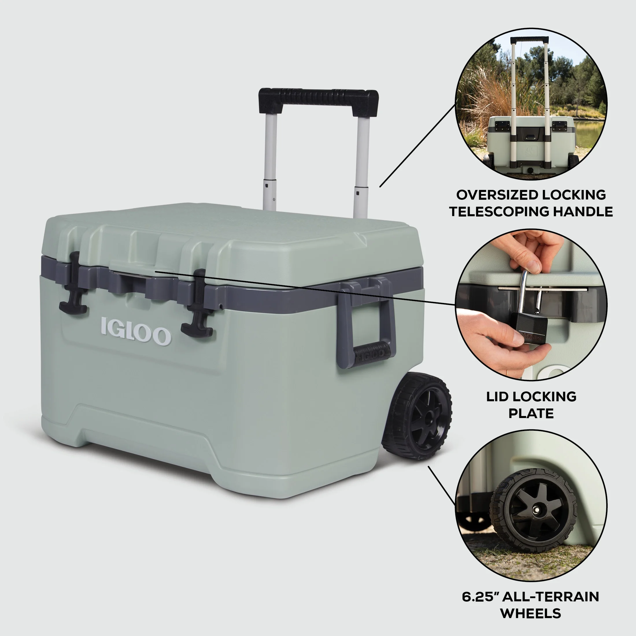 Igloo 52 QT Overland Ice Chest Cooler with Wheels, Gray - Image 6
