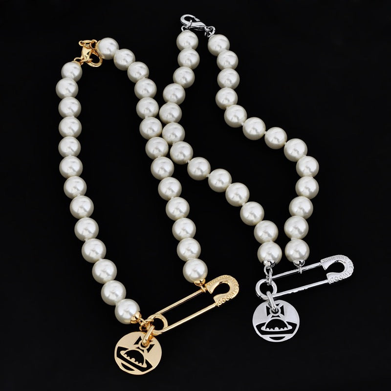 Vivienne Westwood Saturn Tag Paperclip Pendant Pearl Necklace - Original Replica Club