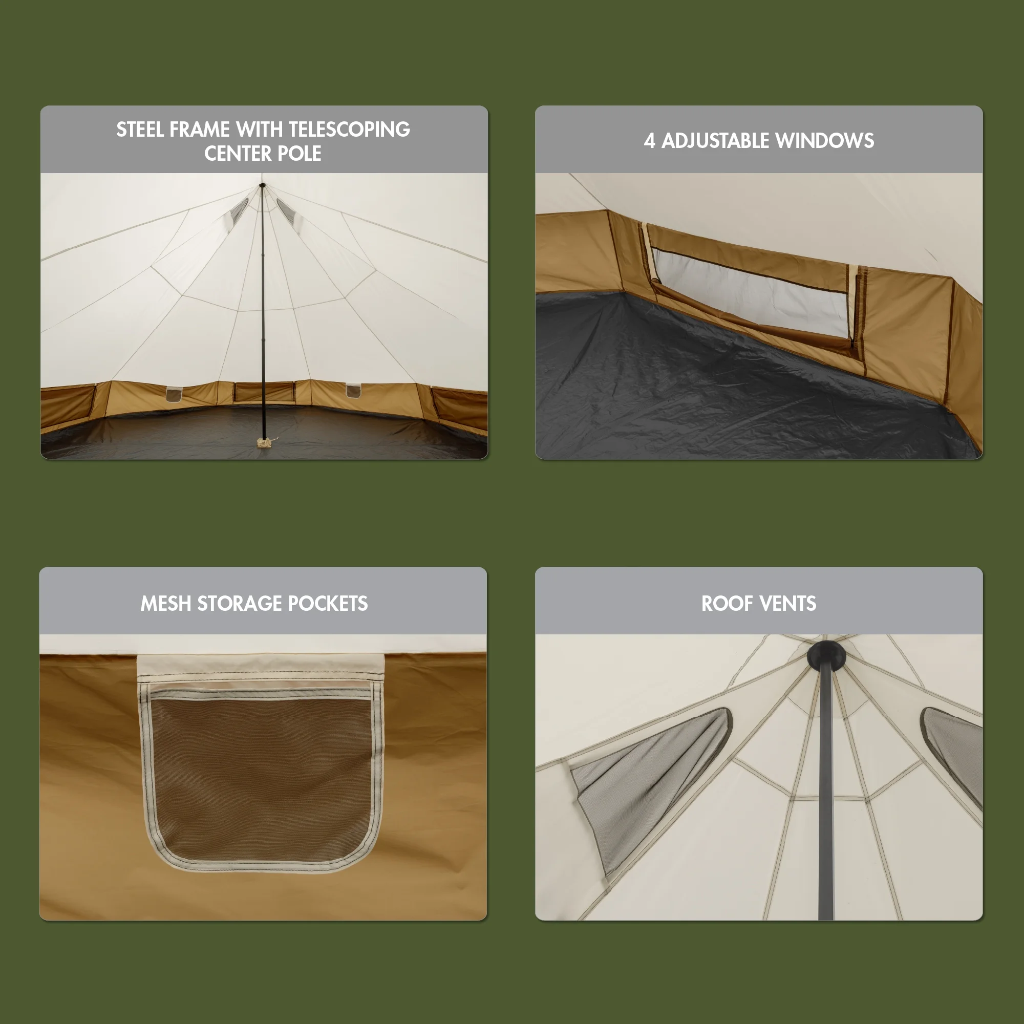 Ozark Trail 15' x 15' 8-Person Bell Tent with String Lights, 22.57 lbs - Image 14