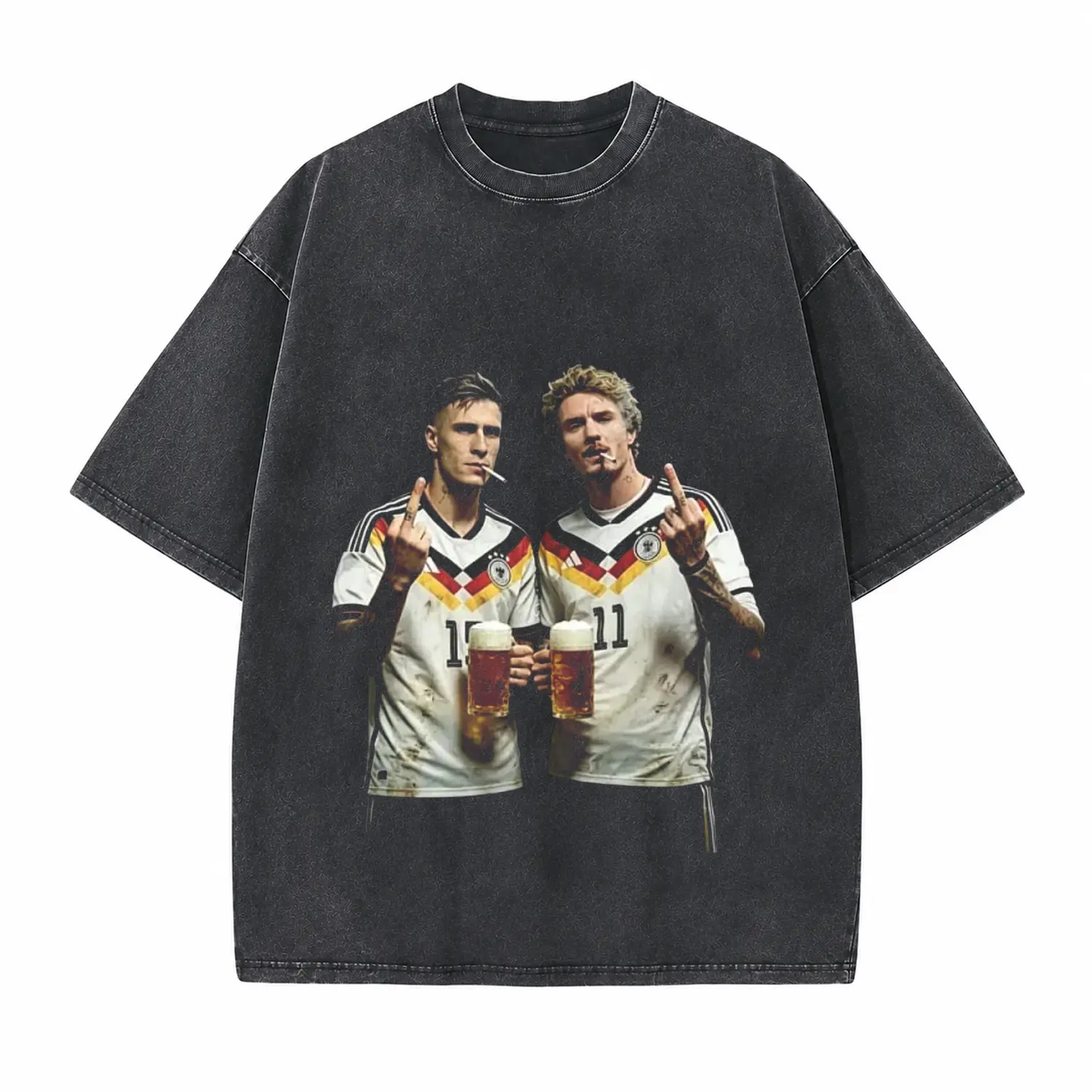 Beer & Pitch Football Players Printed Unisex Washed T-Shirt