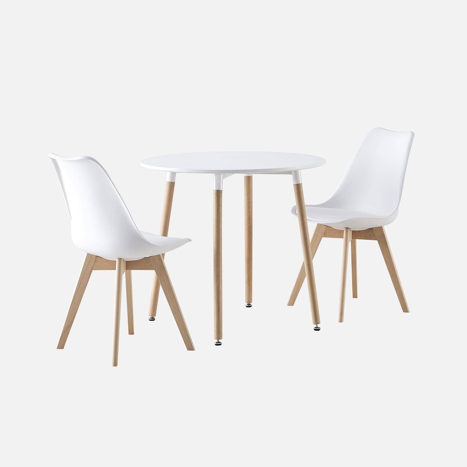 Hedvig - Conjunto de mesa de comedor redonda 80cm + 2 sillas escandinavas