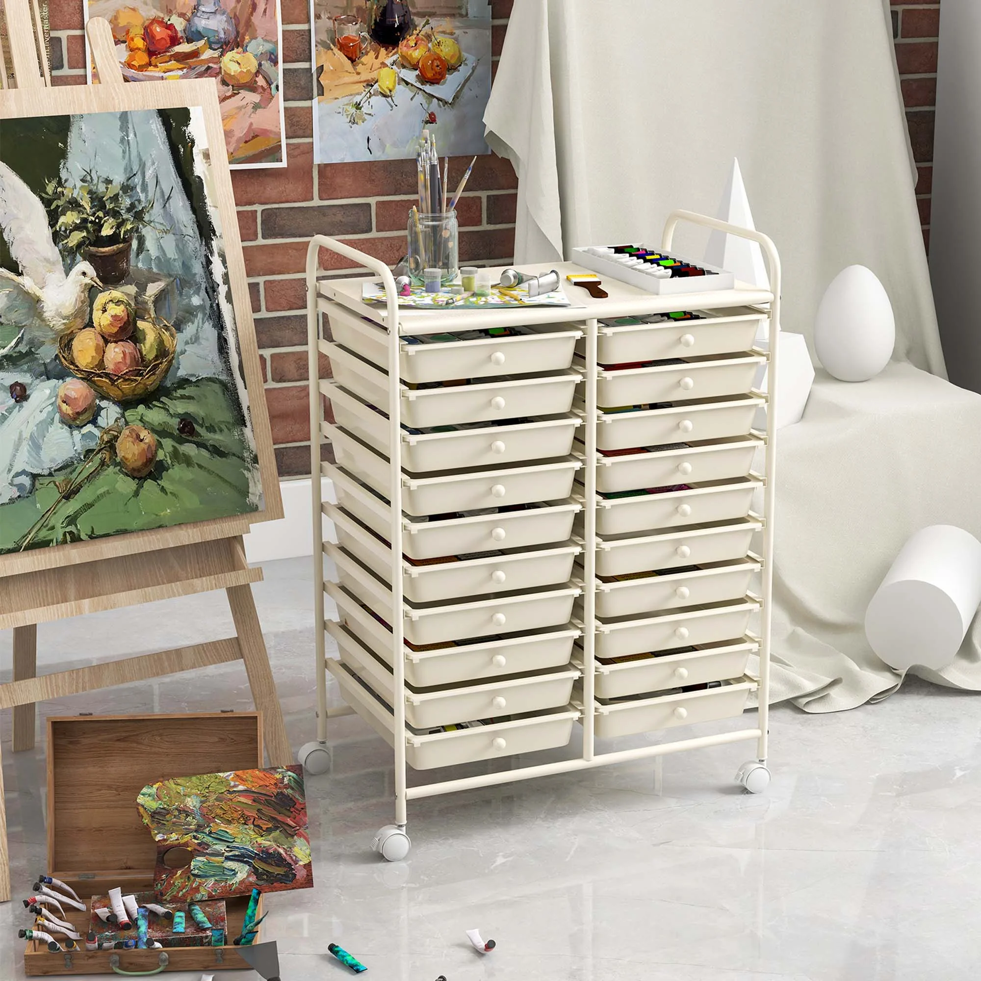 Costway 20 Drawer Rolling Storage Cart Tools Scrapbook Paper Office School Organizer Yellow - Image 76