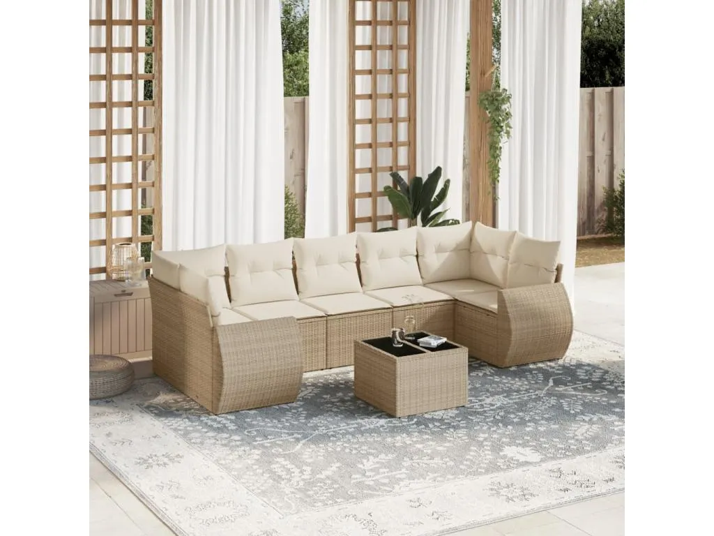 Juego de sofás de jardín con cojines beige 8 pzas ratán PE nsat66582