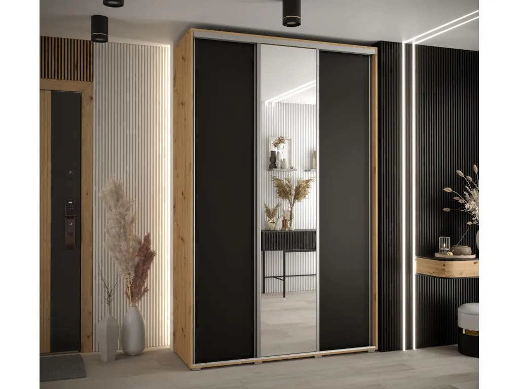 ARMARIO Jmmhogar 3 DE PUERTAS CORREDERAS 235.2/150/45 3 puertas (Artisan/Negro/Plata)