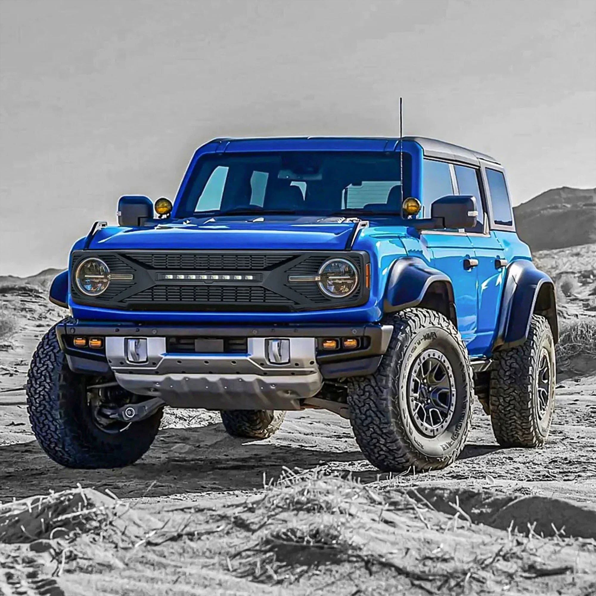 AMERICAN MODIFIED Tomahawk Grille With Lights for 2021-2024 Ford Bronco Without Front Camera - Matte Black - Image 8 AMERICAN MODIFIED Tomahawk Grille With Lights for 2021-2024 Ford Bronco Without Front Camera - Matte Black - Image 8